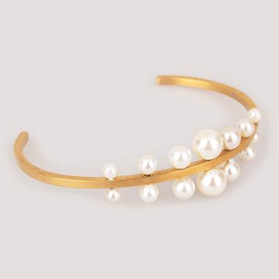 Gold  Stainless Steel Bangle with Artificial Pearl Decoration for woman +XZB008