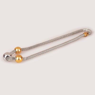 Silver  Stainless Steel Necklace with 2 gold balls and 1 silver ball for women or Man+XZN001