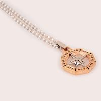 Silver  Stainless Steel Ball Necklace with light brass color compass pendant for Man+XZN005