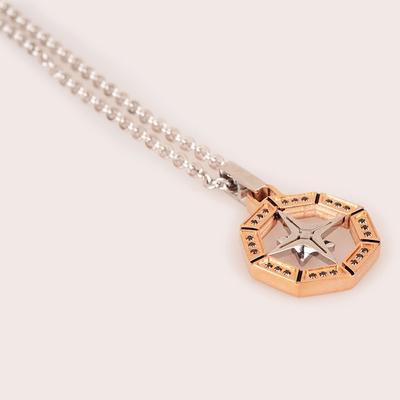 Silver  Stainless Steel Ball Necklace with light brass color compass pendant for Man+XZN005