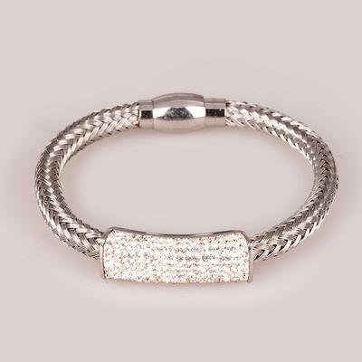 Silver Stainless Bracelet with Rhinestone Decoration and Magnet Clasp for women+XZB002