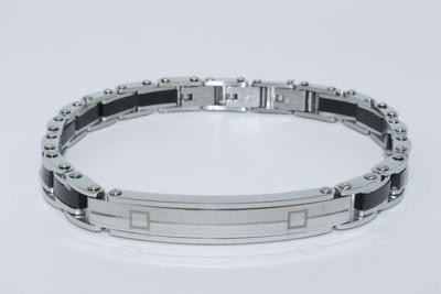 22 cm long classical Siver Bracelet with Black Ceramic chips  for Men+XZB017