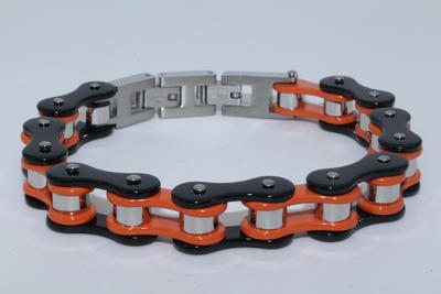 22 cm long black and orange Stainless Bracelet for Men+XZB041