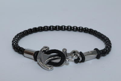 22 cm long  Black Stainless Steel Bracelet with Anchor Hook for Men+XZB042