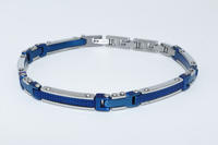 22 cm long Silver and Navy Blue Stainless Bracelet for Men+XZB046