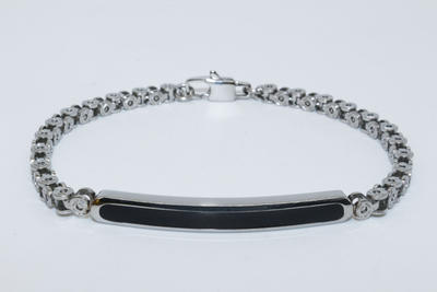 10 Inch Silver Style Man Stainless Chain Bracelet with Black Ceramic Stone XZB030